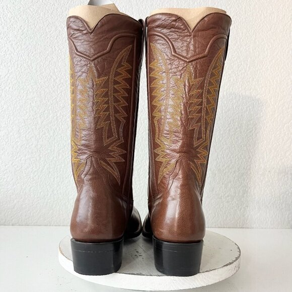 Rod Patrick Mens Cowboy Boots 11B Brown Leather Sole Round Toe 12" Tall Shaft - Picture 3 of 12